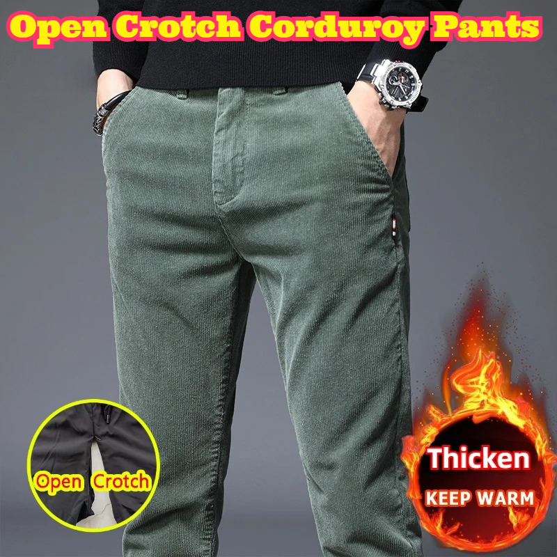 Corduroy Pant Warm - Męskie spodnie sztruksowe z otwartym kroczem,